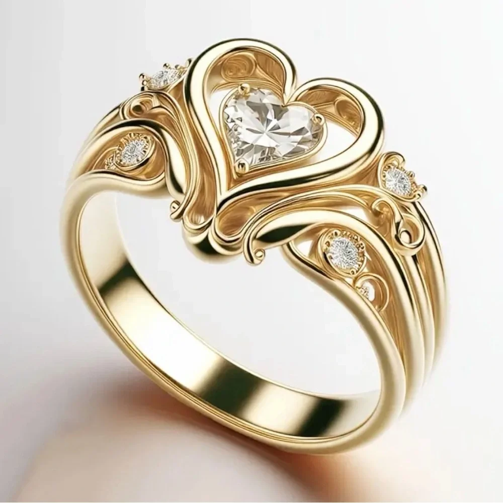 Elegant 18K Gold Plated Heart Shaped Ring With Cubic Zirconia.